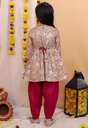 Woven Art Silk Jacquard A Line Kurta Set in Dusty Purple
