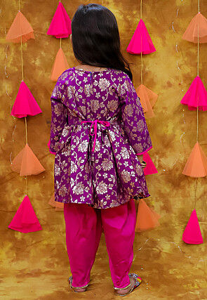Woven Art Silk Jacquard A Line Kurta Set in Purple