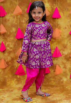Woven Art Silk Jacquard A Line Kurta Set in Purple