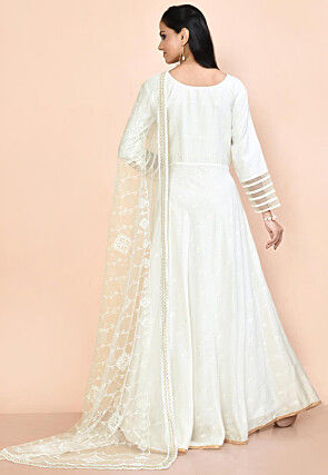 Woven Art Silk Jacquard Abaya Style Suit in White