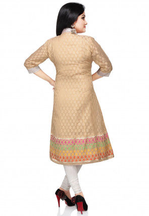 Woven Art Silk Jacquard Anarkali Kurta in Beige