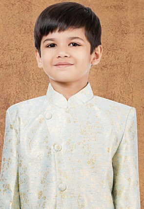 Woven Art Silk Jacquard Asymmetric Dhoti Kurta in Sky Blue