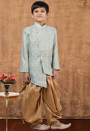 Woven Art Silk Jacquard Asymmetric Dhoti Kurta in Sky Blue