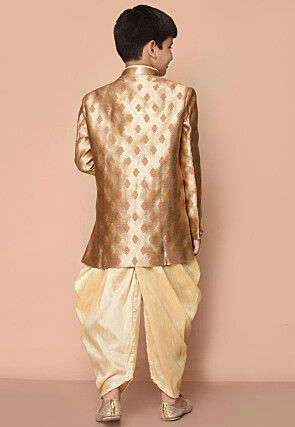 Woven Art Silk Jacquard Asymmetric Kurta Dhoti in Beige