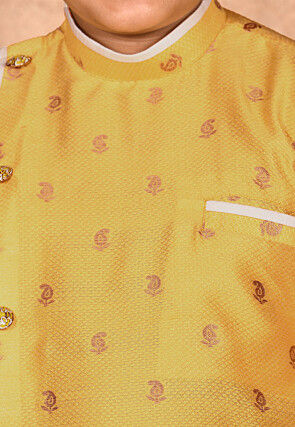 Woven Art Silk Jacquard Asymmetric Sherwani in Yellow