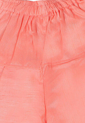 Woven Art Silk Jacquard Asymmetric Sherwani Set in Peach