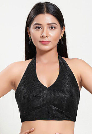 Woven Art Silk Jacquard Blouse in Black