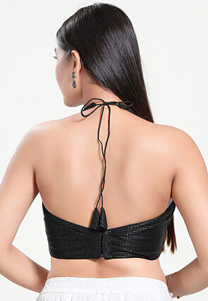 Woven Art Silk Jacquard Blouse in Black