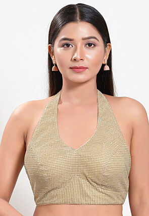 Woven Art Silk Jacquard Blouse in Golden