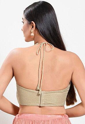 Woven Art Silk Jacquard Blouse in Golden