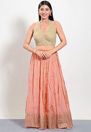 Woven Art Silk Jacquard Blouse in Golden