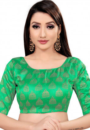 Woven Art Silk Jacquard Blouse in Green