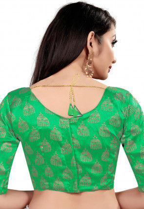 Woven Art Silk Jacquard Blouse in Green