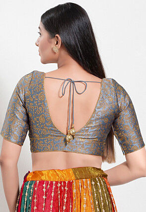 Woven Art Silk Jacquard Blouse in Grey