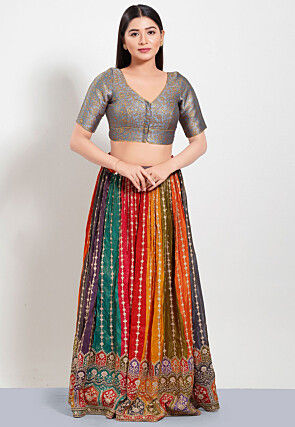 Woven Art Silk Jacquard Blouse in Grey