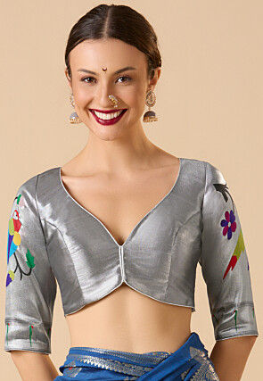 Woven Art Silk Blouse in Grey