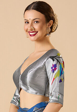 Woven Art Silk Blouse in Grey