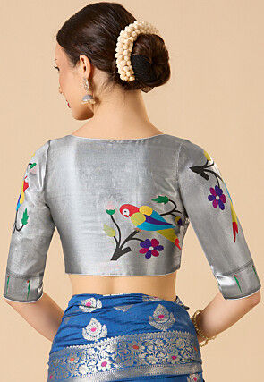Woven Art Silk Blouse in Grey