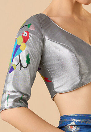 Woven Art Silk Blouse in Grey