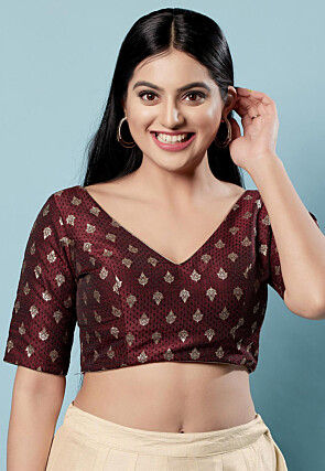 Red - Woven Work - Readymade Saree Blouse Designs Online: Buy