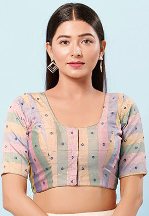 Woven Art Silk Jacquard Blouse in Multicolor