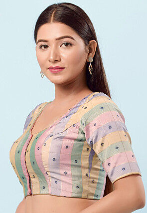 Woven Art Silk Jacquard Blouse in Multicolor