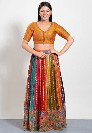 Woven Art Silk Jacquard Blouse in Mustard