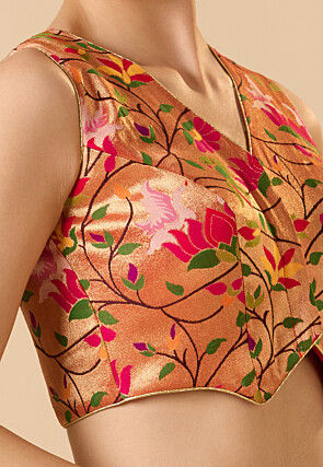 Woven Art Silk Jacquard Blouse in Peach