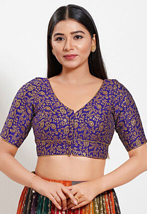 Woven Art Silk Jacquard Blouse in Purple