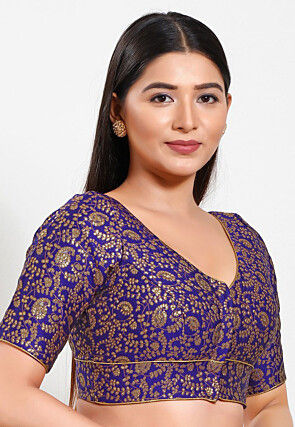 Woven Art Silk Jacquard Blouse in Purple