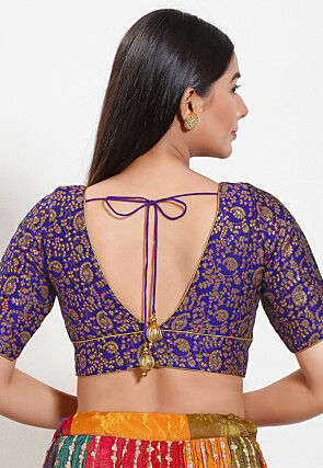 Woven Art Silk Jacquard Blouse in Purple