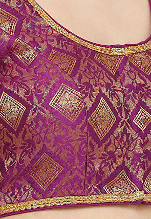 Woven Art Silk Jacquard Blouse in Purple
