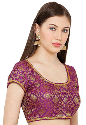 Woven Art Silk Jacquard Blouse in Purple