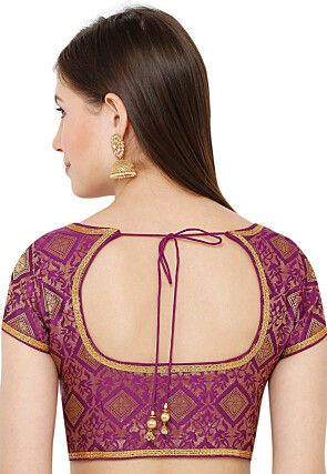Woven Art Silk Jacquard Blouse in Purple