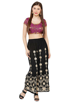 Woven Art Silk Jacquard Blouse in Purple