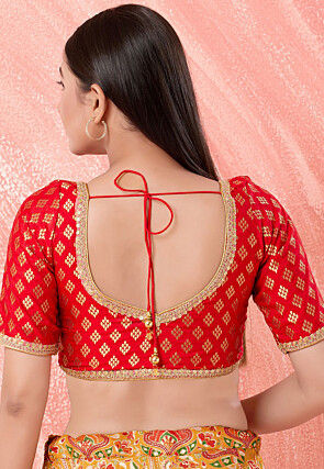 Woven Art Silk Jacquard Blouse in Red