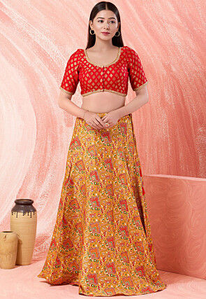 Woven Art Silk Jacquard Blouse in Red