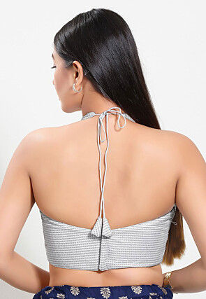 Woven Art Silk Jacquard Blouse in Silver