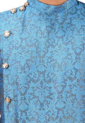 Woven Art Silk Jacquard Dhoti Kurta in Blue