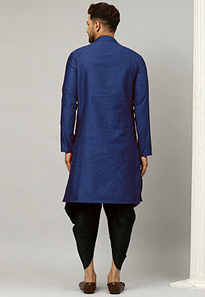 Woven Art Silk Jacquard Dhoti Kurta in Dark Blue