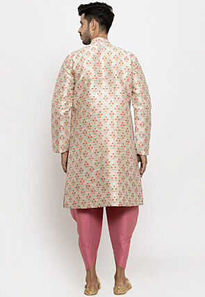 Woven Art Silk Jacquard Dhoti Kurta in Light Beige