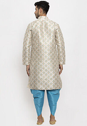 Woven Art Silk Jacquard Dhoti Kurta in Light Beige
