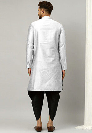 Woven Art Silk Jacquard Dhoti Kurta in Light Grey