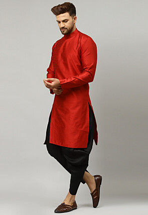 Woven Art Silk Jacquard Dhoti Kurta in Maroon