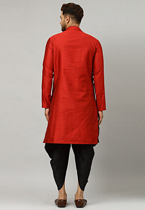 Woven Art Silk Jacquard Dhoti Kurta in Maroon