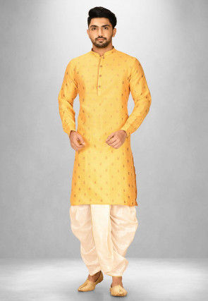 Woven Art Silk Jacquard Dhoti Kurta in Mustard