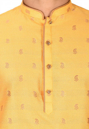 Woven Art Silk Jacquard Dhoti Kurta in Mustard