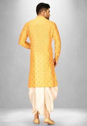 Woven Art Silk Jacquard Dhoti Kurta in Mustard