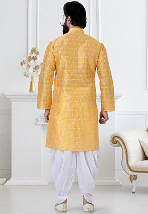 Woven Art Silk Jacquard Dhoti Kurta in Mustard