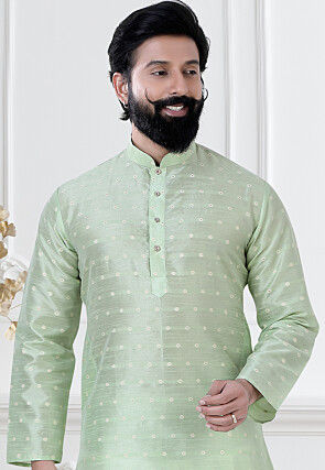 Woven Art Silk Jacquard Dhoti Kurta in Pastel Green